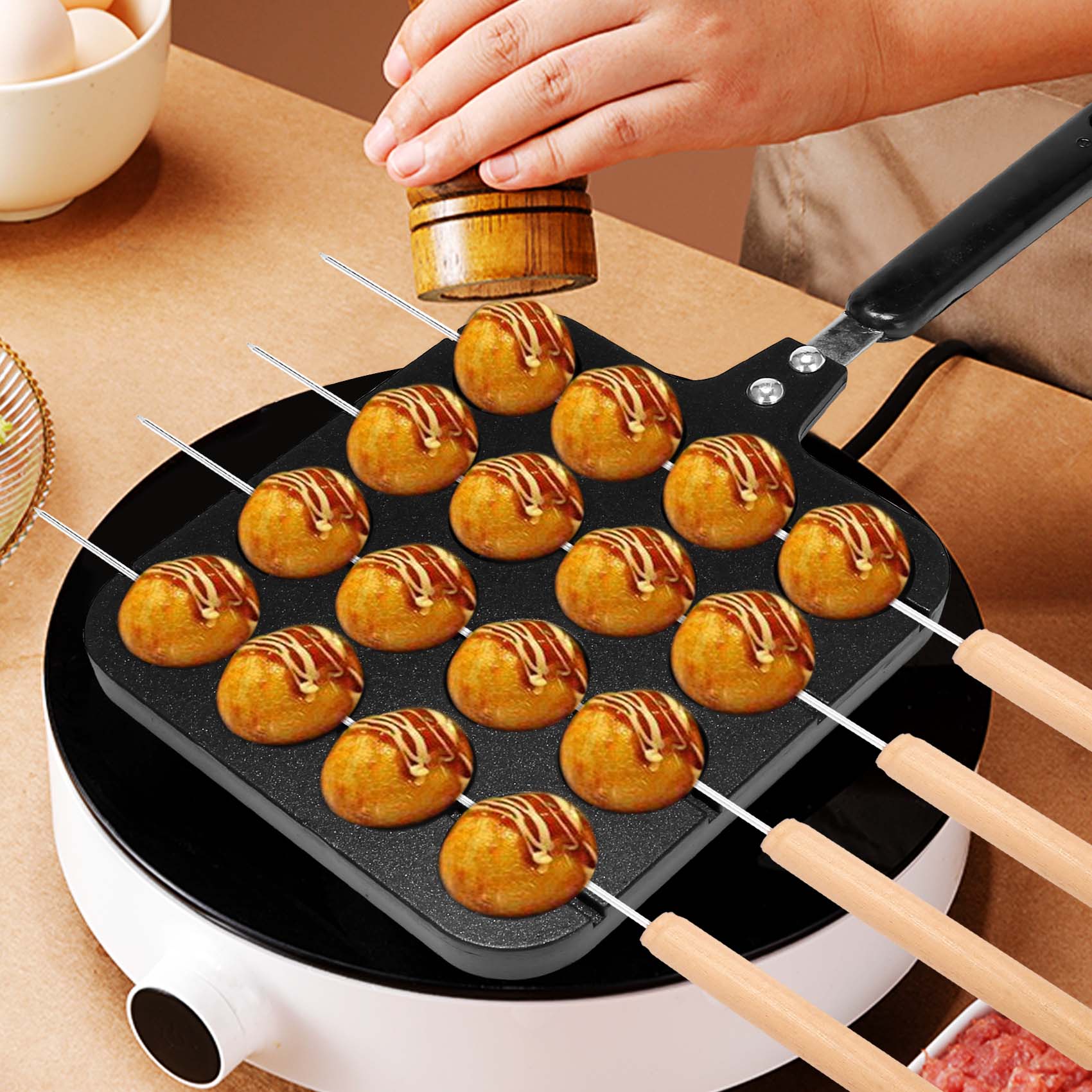 Takoyaki Grill Plate - 16-otworowa aluminiowa patelnia do takoyaki, forma